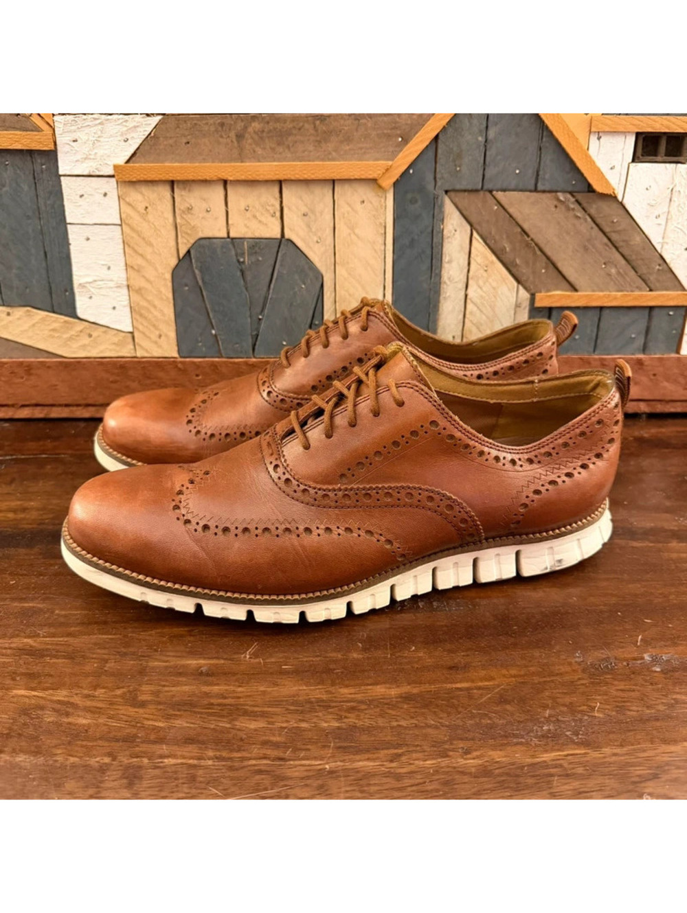 Cole Haan Zerogrand Wingtip Oxford British Tan Leather Shoes - Men's Size 10 M